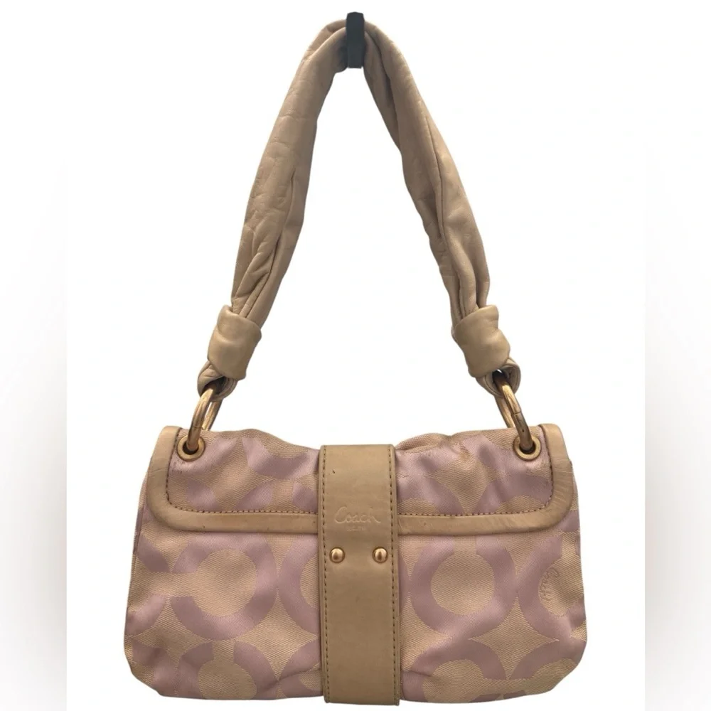 Coach Rare Pink and Beige Parker Bow Ruched Mini Small Shoulder Bag